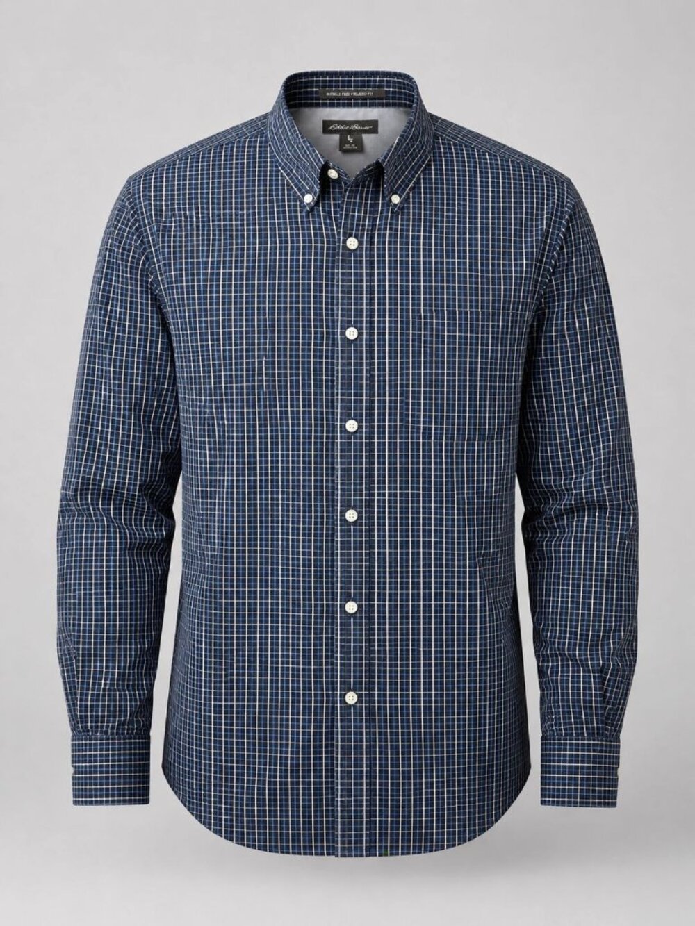 Eddie Bauer Mens Large Tall Shirt Blue Button Down Wrinkle Free Long Sleeve TL
